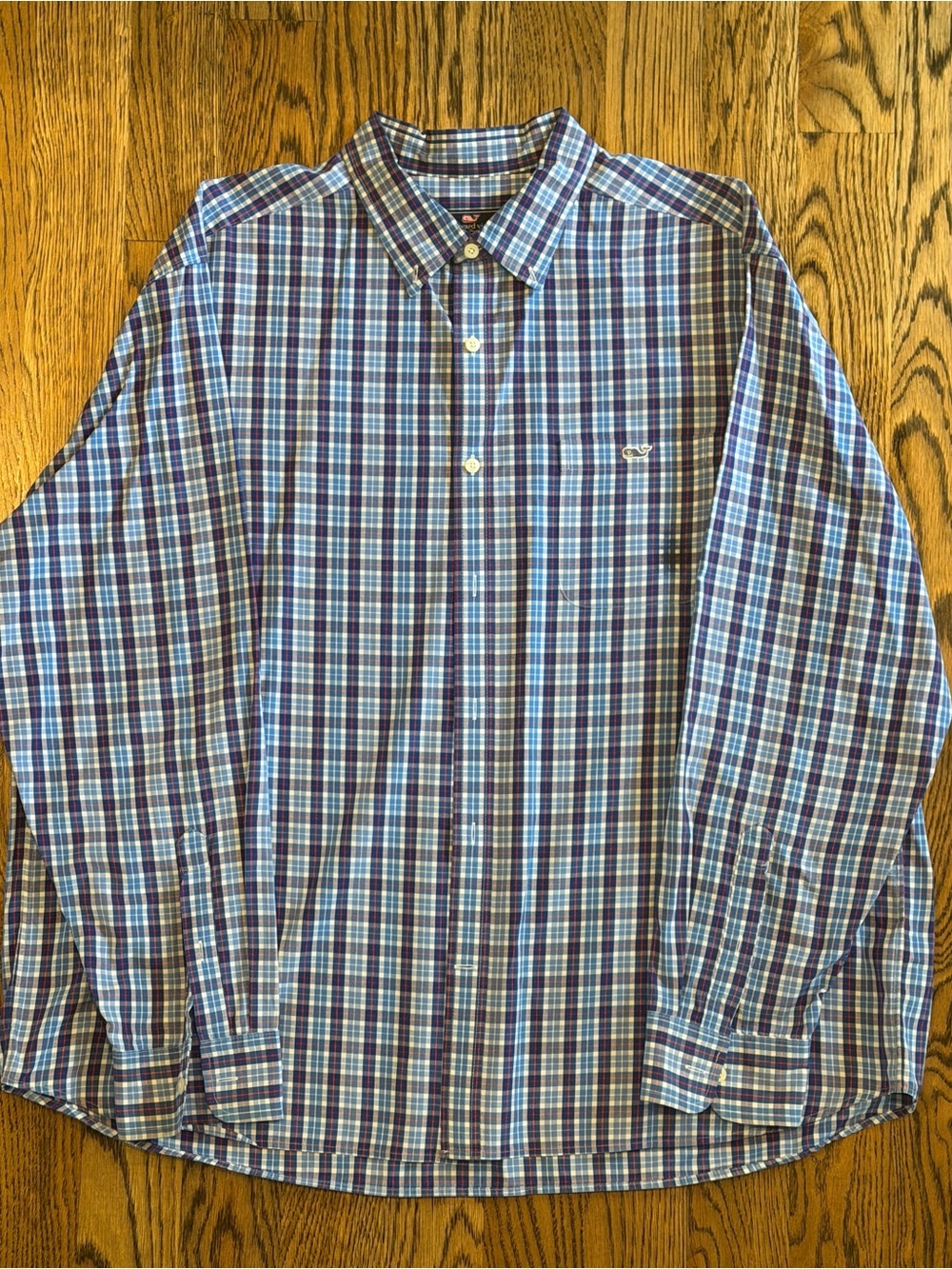 Vineyard Vines Blue and White Plaid Button-Down Shirt